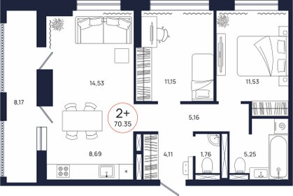 72,6 м², 2-комнатная квартира 10 198 000 ₽ - изображение 34