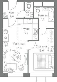 Квартира 46,1 м², 2-комнатная - изображение 1