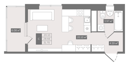 29 м², квартира-студия 14 300 000 ₽ - изображение 139