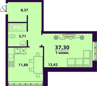 Квартира 37,3 м², 1-комнатная - изображение 1