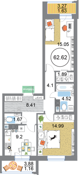 62,6 м², 2-комнатная квартира 17 020 116 ₽ - изображение 1