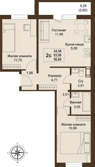 54 м², 3-комнатная квартира 5 478 970 ₽ - изображение 1