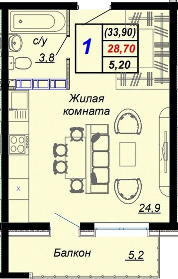33,9 м², 1-комнатная квартира 11 915 800 ₽ - изображение 1