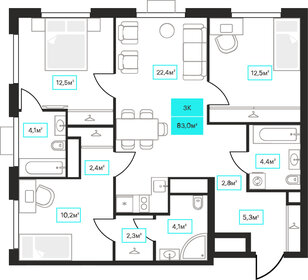 82,4 м², 3-комнатная квартира 11 960 000 ₽ - изображение 11