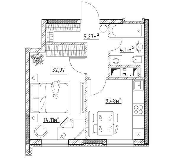 33 м², 1-комнатная квартира 2 470 000 ₽ - изображение 1