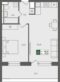 Квартира 57,2 м², 1-комнатная - изображение 1