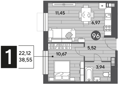 38,8 м², 1-комнатная квартира 5 593 518 ₽ - изображение 60