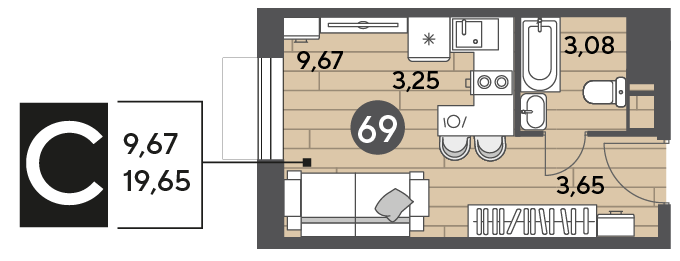 Квартира 19,7 м², студия - изображение 1