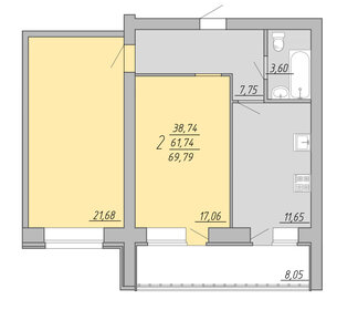 Квартира 69,8 м², 2-комнатная - изображение 1