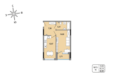 40,5 м², 1-комнатная квартира 4 750 000 ₽ - изображение 13