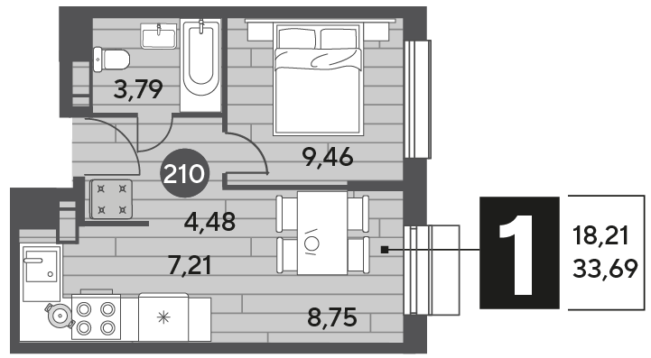 33,7 м², 1-комнатная квартира 5 134 356 ₽ - изображение 1