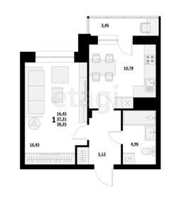 Квартира 38,3 м², 1-комнатная - изображение 2