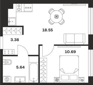 Квартира 38,3 м², 1-комнатная - изображение 1