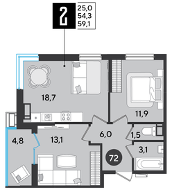 59,1 м², 2-комнатная квартира 7 753 920 ₽ - изображение 3