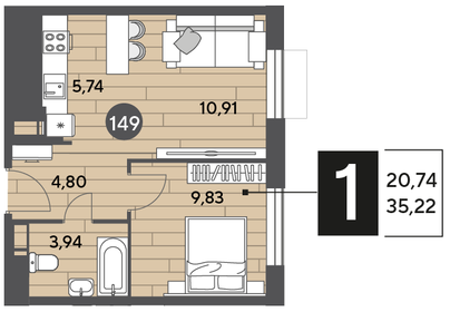 33 м², 1-комнатная квартира 5 250 000 ₽ - изображение 70