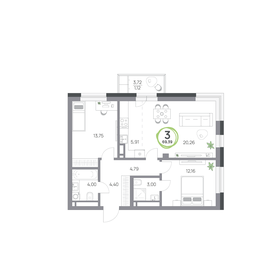 Квартира 69,4 м², 3-комнатная - изображение 1