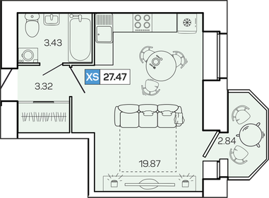 Квартира 27,5 м², студия - изображение 1