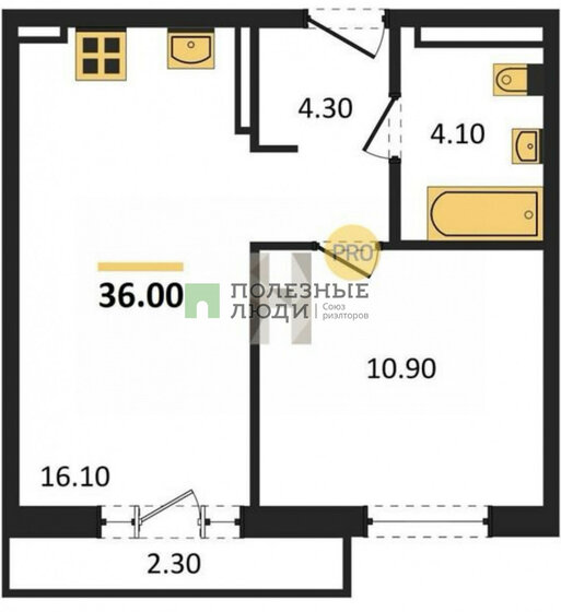 39,1 м², 2-комнатная квартира 3 750 000 ₽ - изображение 1