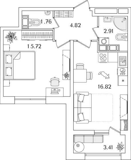 43,7 м², 1-комнатная квартира 12 662 436 ₽ - изображение 29