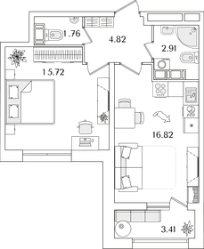 Квартира 43,7 м², 1-комнатная - изображение 1