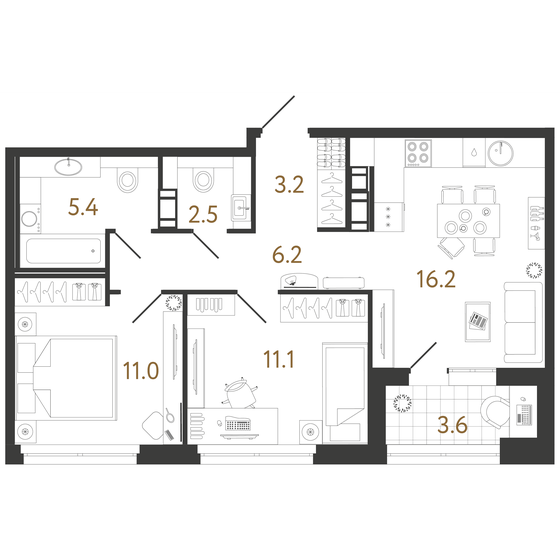 55,6 м², 2-комнатная квартира 17 650 008 ₽ - изображение 1
