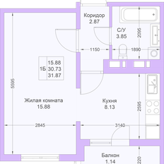 Квартира 31,9 м², 1-комнатная - изображение 2