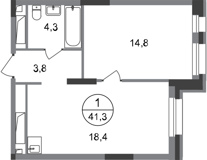 41,3 м², 1-комнатная квартира 9 724 398 ₽ - изображение 1