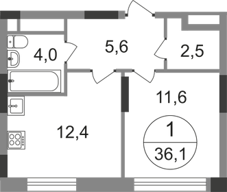 Квартира 36,1 м², 1-комнатная - изображение 1