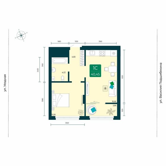 40,5 м², 1-комнатная квартира 5 200 000 ₽ - изображение 19