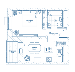 37,5 м², 1-комнатная квартира 4 385 160 ₽ - изображение 31