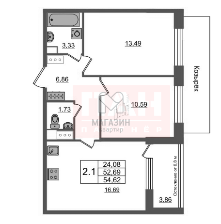 52,7 м², 3-комнатная квартира 19 400 000 ₽ - изображение 36