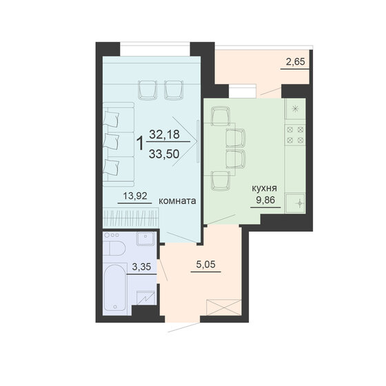33,5 м², 1-комнатная квартира 3 685 000 ₽ - изображение 1