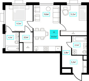 Квартира 64 м², 2-комнатная - изображение 1