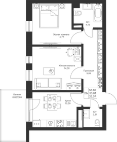 54,9 м², 2-комнатная квартира 9 219 840 ₽ - изображение 39