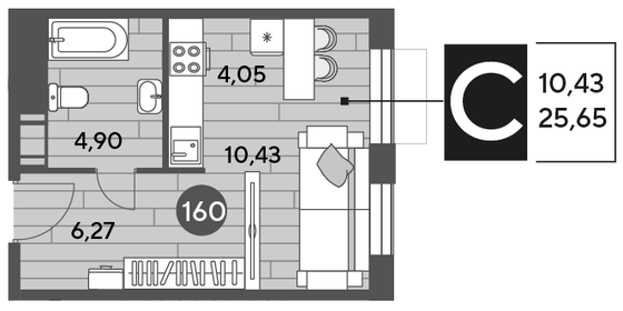 Квартира 25,7 м², студия - изображение 1