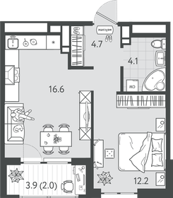 Квартира 39,6 м², 1-комнатная - изображение 1