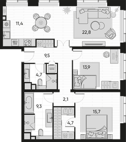 115 м², 3-комнатная квартира 48 400 000 ₽ - изображение 165