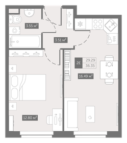 Квартира 36,4 м², 1-комнатные - изображение 1