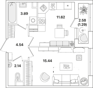 Квартира 38,9 м², 1-комнатная - изображение 1