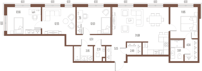 Квартира 109,6 м², 3-комнатная - изображение 1