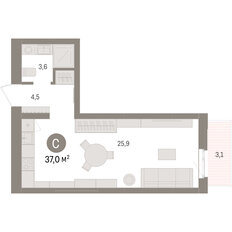 Квартира 37 м², студия - изображение 2