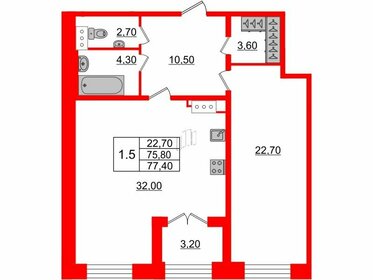 Квартира 75,8 м², 1-комнатная - изображение 1