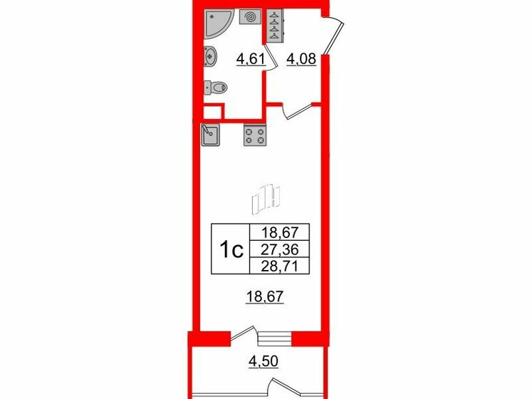 26,2 м², квартира-студия 4 850 183 ₽ - изображение 46