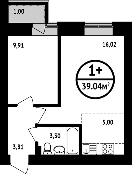 39 м², 1-комнатная квартира 5 270 400 ₽ - изображение 1