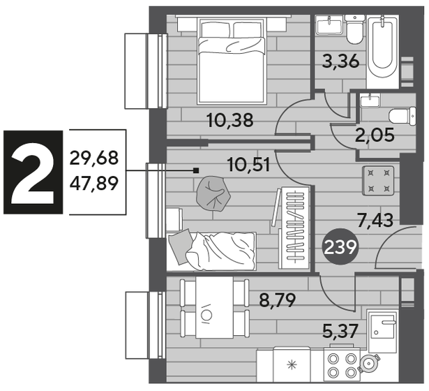 47,9 м², 2-комнатная квартира 6 896 160 ₽ - изображение 1