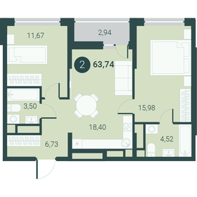 62,7 м², 2-комнатная квартира 8 780 000 ₽ - изображение 11