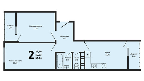 Квартира 53 м², 2-комнатная - изображение 1