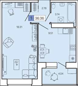 30 м², 1-комнатная квартира 3 950 000 ₽ - изображение 36