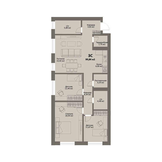 99,8 м², 3-комнатная квартира 15 475 200 ₽ - изображение 1