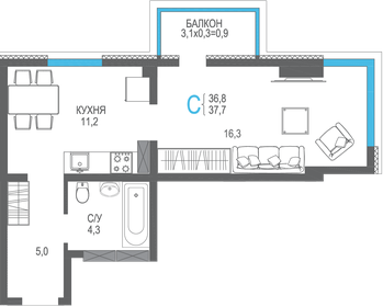 31,4 м², 1-комнатная квартира 7 800 000 ₽ - изображение 83